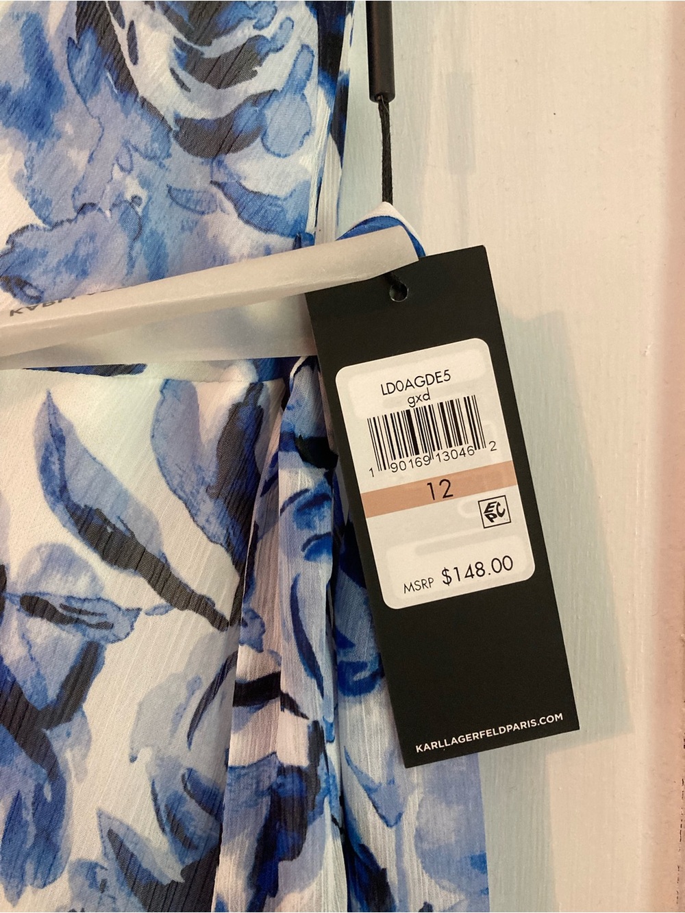 Karl Lagerfeld White and Blue Floral V-Neck Midi Dress - Picture 3 of 5